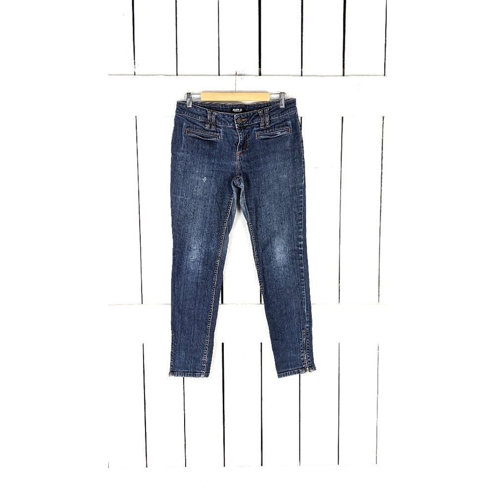 Allen B Allen Schwartz blue faded denim ankle zipper skinny jeans 8